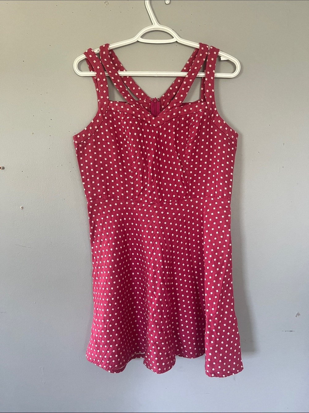 Doe & Rae Raspberry Pink Square Print Dress Large - Picture 1 of 6